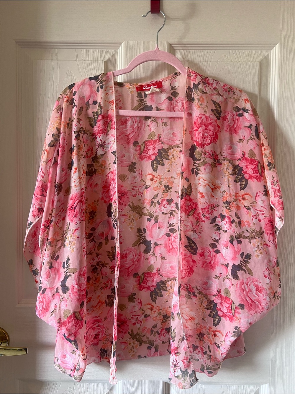 Rainbow Pink Floral Cottagecore Sheer Shrug Kimono Small